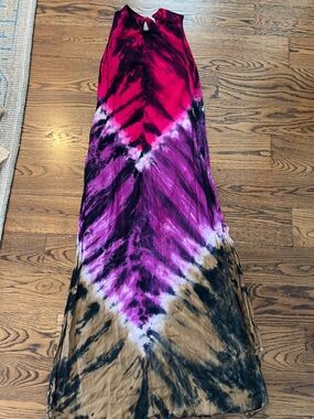 Tie-Dye Maxi Dress in Fuchsia, Purple & Tan